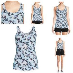 No Boundaries Womens Juniors Scoop Tank Top Skulls Butterflies Blue shirt meduim